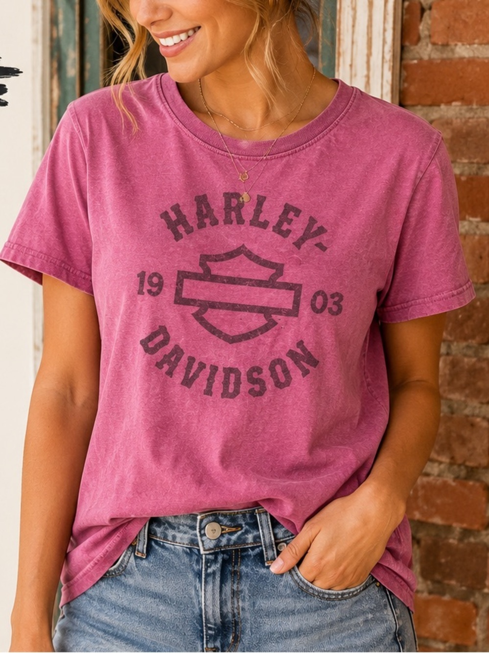 VINTAGE Harley-Davidson Pink Logo Tee SMALL